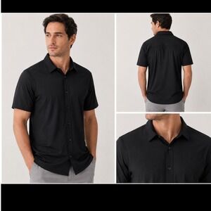 Fabletics Mens Black Short Sleeve Button Down Shirt SS2500565‎ Size Large